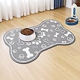 Dog Cat Food Mat,Rapid Absorbent Pet Feeding Mat, Bone Shaped Dog Placemat Water Bowl Mat with Rubber Backing,No Stains Dog Cat Food Mats Indoor, Pet Accessories Supplies 12"x18" Grey