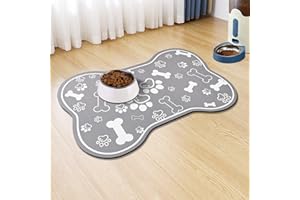 VOANOS Dog Cat Food Mat,Rapid Absorbent Pet Feeding Mat, Bone Shaped Dog Placemat Water Bowl Mat with Rubber Backing,No Stains Dog Cat Food Mats Indoor, Pet Accessories Supplies 12"x18" Grey