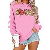 YI XIANG RAN Valentines Day Shirts Women: Sparkly Love Heart Valentines Day Sweatshirts Long Sleeve Shirts Pullover Tops