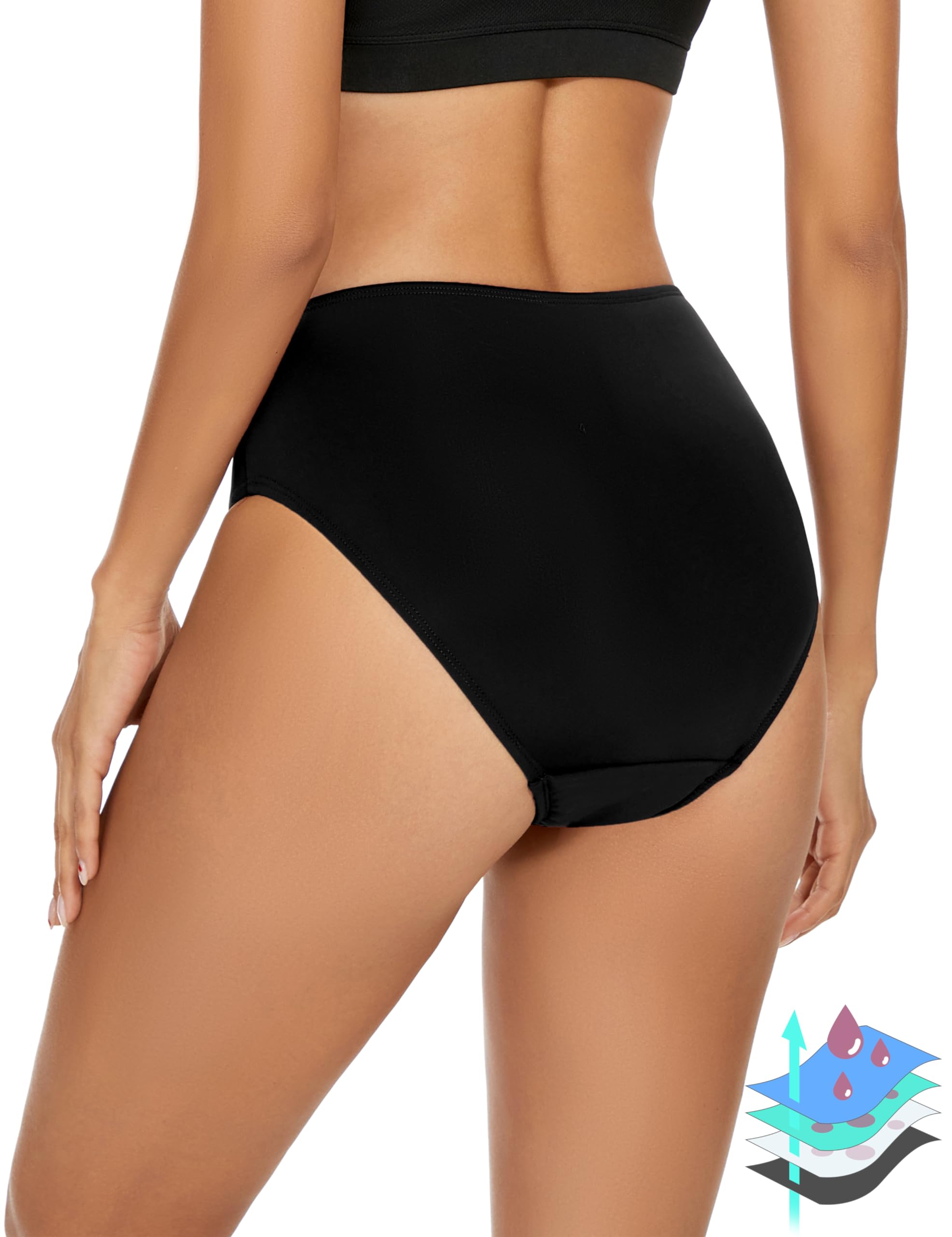 Photo 1 of Leovqn Period Swimwear Leakproof Menstrual Bikini Waterproof Bottom UPF 50+ Swim Brief Light Flow - Teens Girls Women_Black_XS