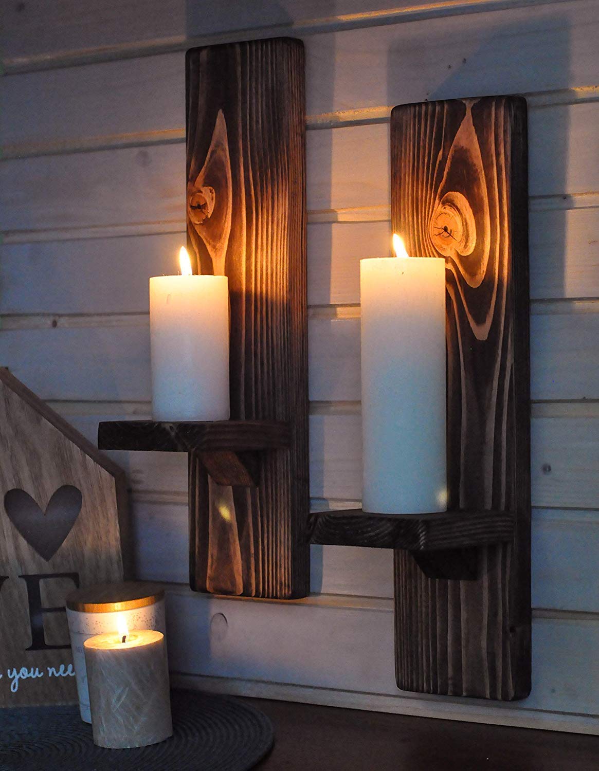 LocalBeavers Rustic Candleholders | Handmade Pillar Candle Sconce | Wallmounted Farmhouse Decor | Large Floating Shelves | Wall Mount Pillar Candle Sconce | Wallmount Ledge for Candles: Handmade