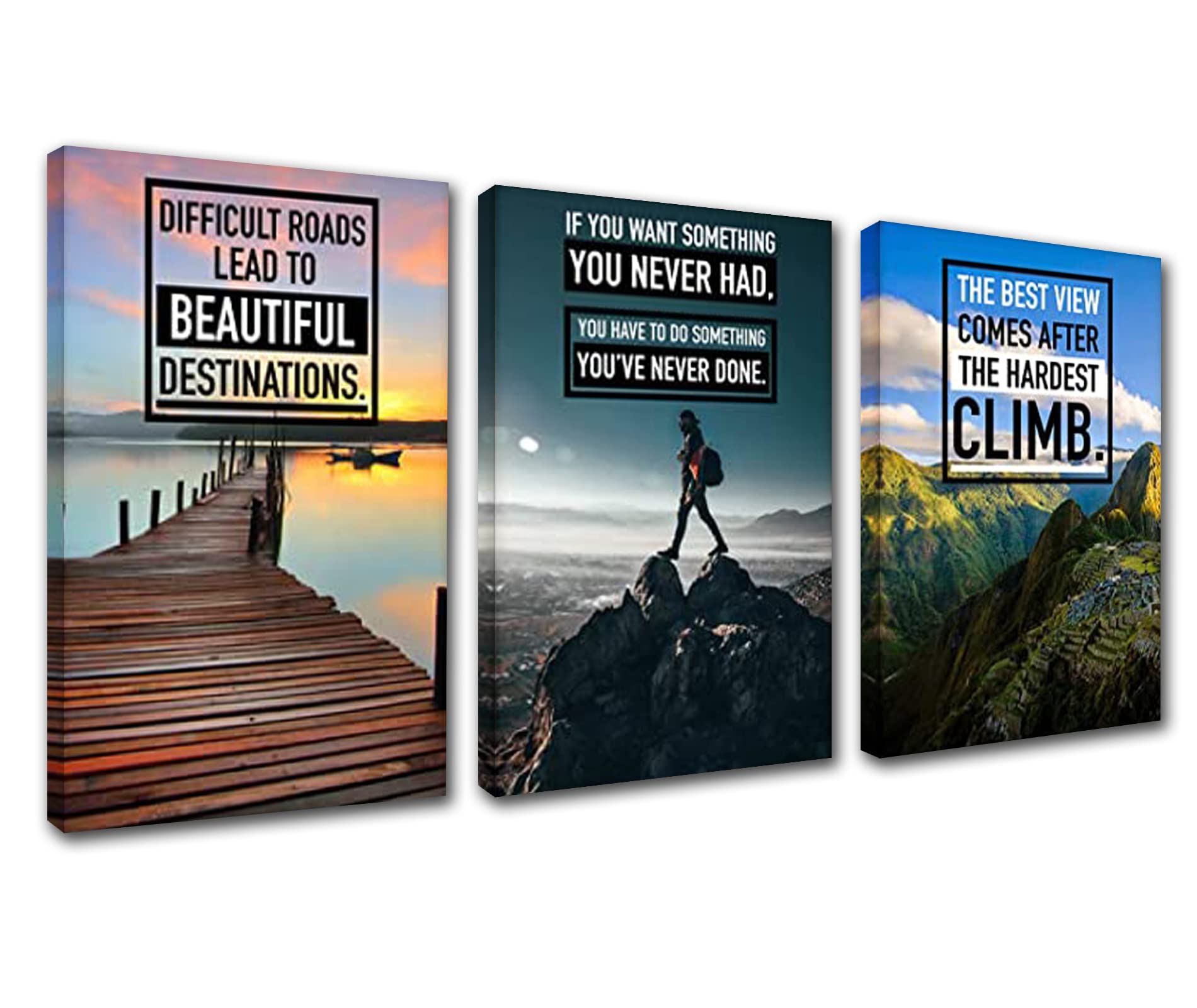Motivational Wall Art Inspirational Canvas Motivational Posters Wall Art for Office Framed Set of 3 Modern Artwork for Living Room Workplace Bedroom Stretched Ready to Hang 48”Wx24”H