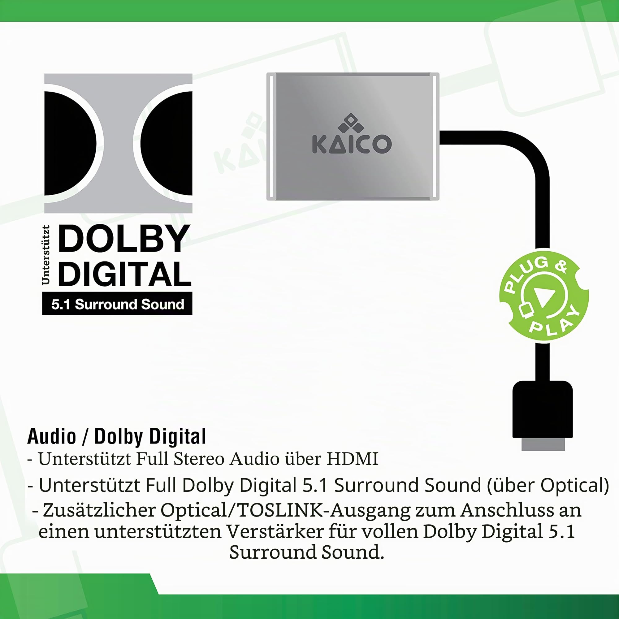 Kaico HDMI-Konverter für Original Xbox – Dolby Digital 5.1 über optischen Anschluss – HD-Link-Kabel für OG Xbox – Toslink-Anschluss zur Unterstützung von Verstärkern – Xbox2HDMI 5