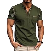 Lexiart Mens Casual Short Sleeve Henley Shirts Button Tee Shirts Basic Classic Shirt with Pocket