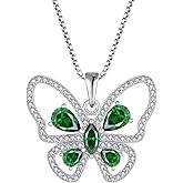 Rocayi Butterfly Pendant Necklace 925 Sterling Silver Cubic Zirconia Birthstone Jewelry Gifts for Women Wife Mother Her
