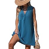 CUPSHE Swimsuit Coverup for Women V Neck Beachwear Sleeveless Beach Dress with Chest Pocket