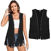 Womens Tassel Fringe Vest Sleeveless Western Cowgirl Vest 60s 70s Costume Tops Hippie Jacket for Halloween