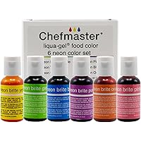 Chefmaster - Neon Liqua-Gel Food Coloring - Fade Resistant Food Coloring - 6 Pack- 20ml Bottles - Stunning, Vivid Colors…