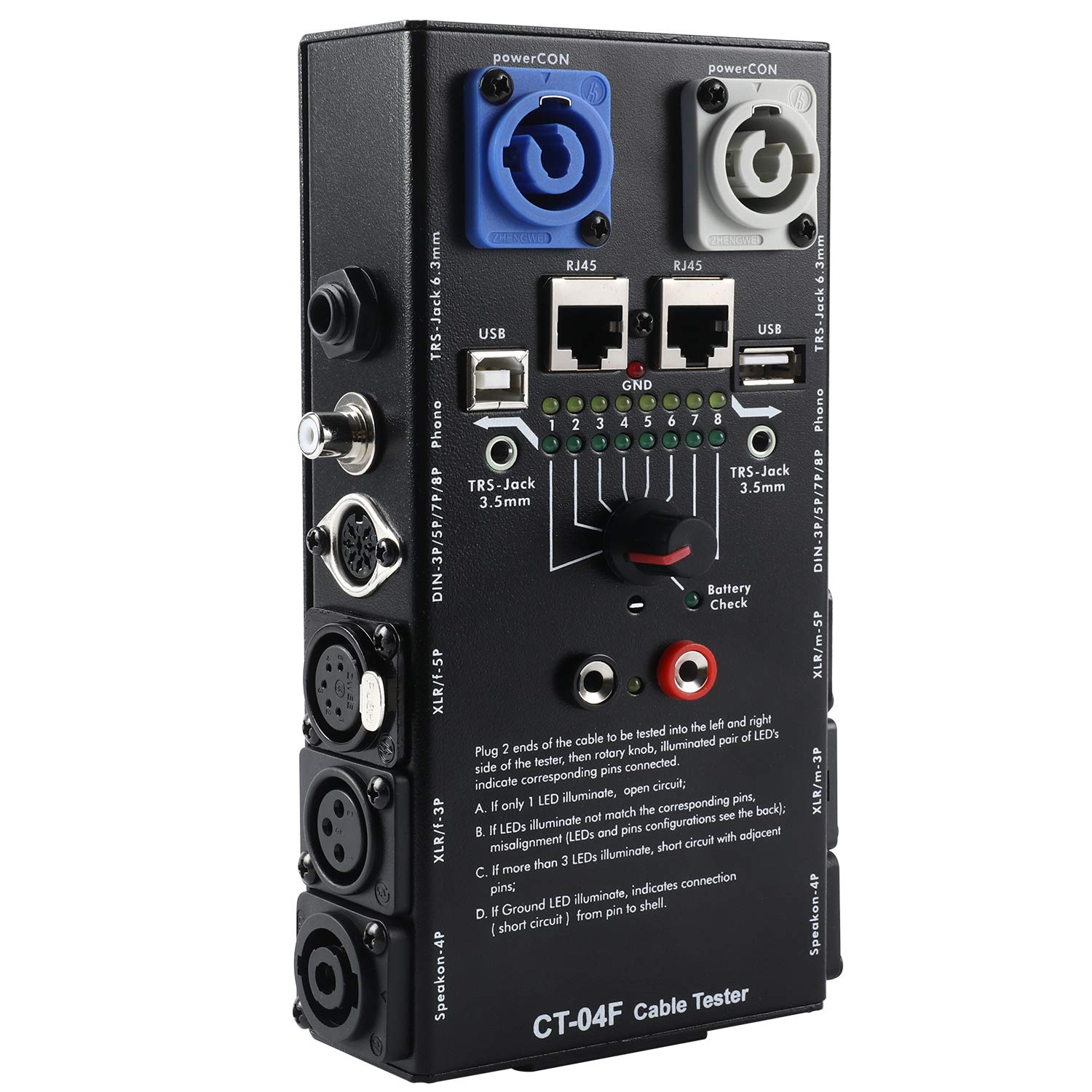 Photo 1 of MFL. 13-Plug Audio Cable Tester Line Finder Black 13-in-1 Cables Checker 8-Way Switch Wire Tracker with LED Indicators, Rectangular
