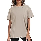 PRIMODA Womens Oversized Short Sleeve T Shirts Trendy Crew Neck Loose Workout Tee Casual Summer Tops Cotton