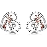 Giraffe Earrings Sterling Silver Heart Pendant Dangle Drop Earrings Jewelry Gifts for Women Girlfriend Christmas