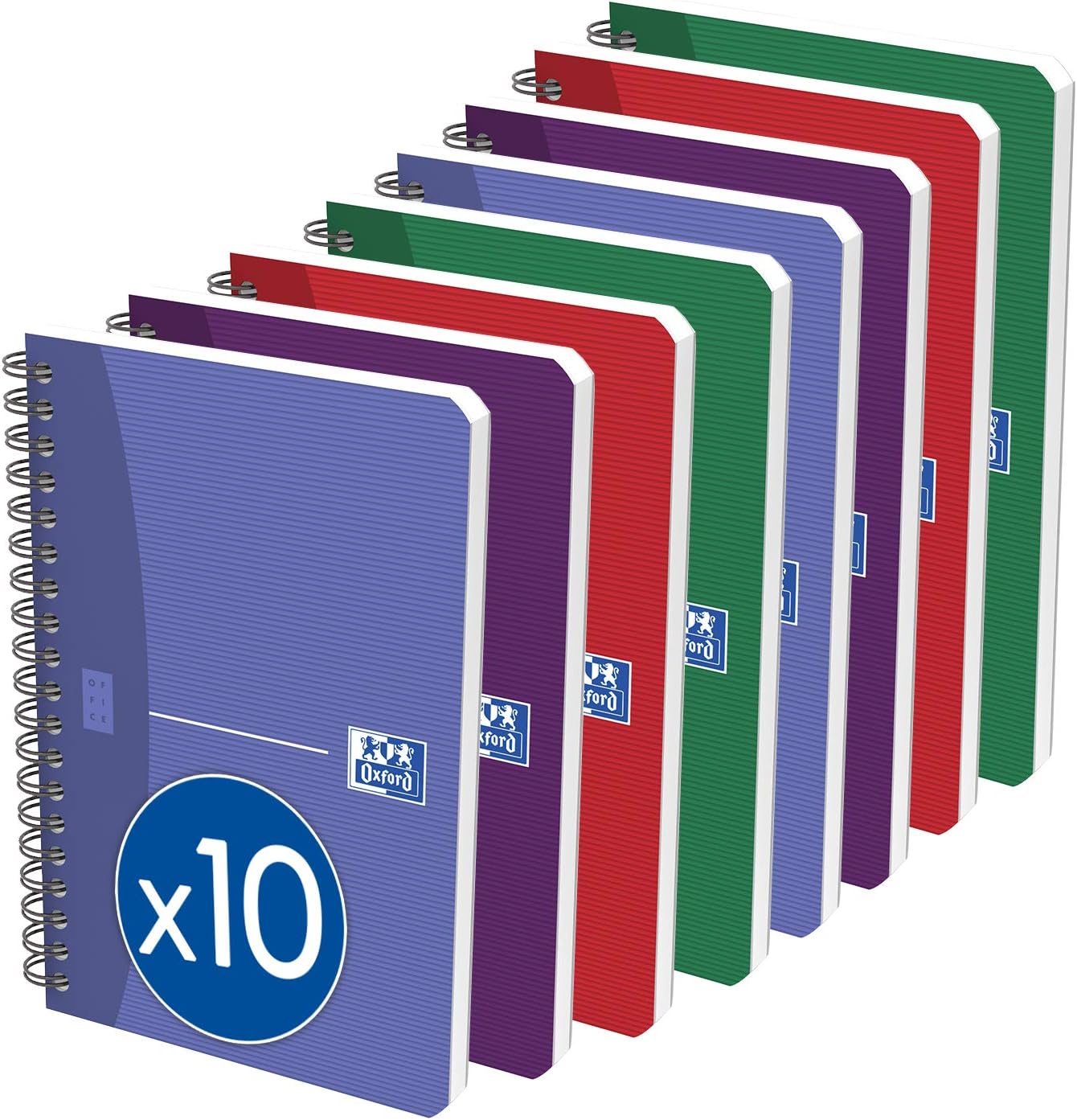 Oxford Office Spiral Notebook, Flexible Deck Side 11 x 17 cm 180 Pages Ruled, 5 x 5 (Pack of 10), assorted colours