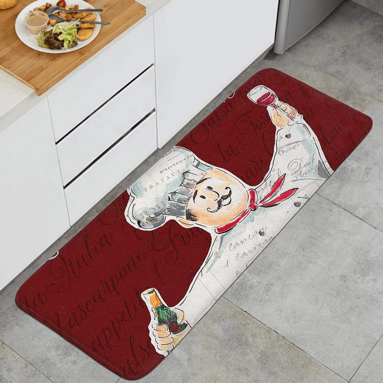 Evelth Fat Chef Drinking Wine Kitchen Mat Microfiber PVC