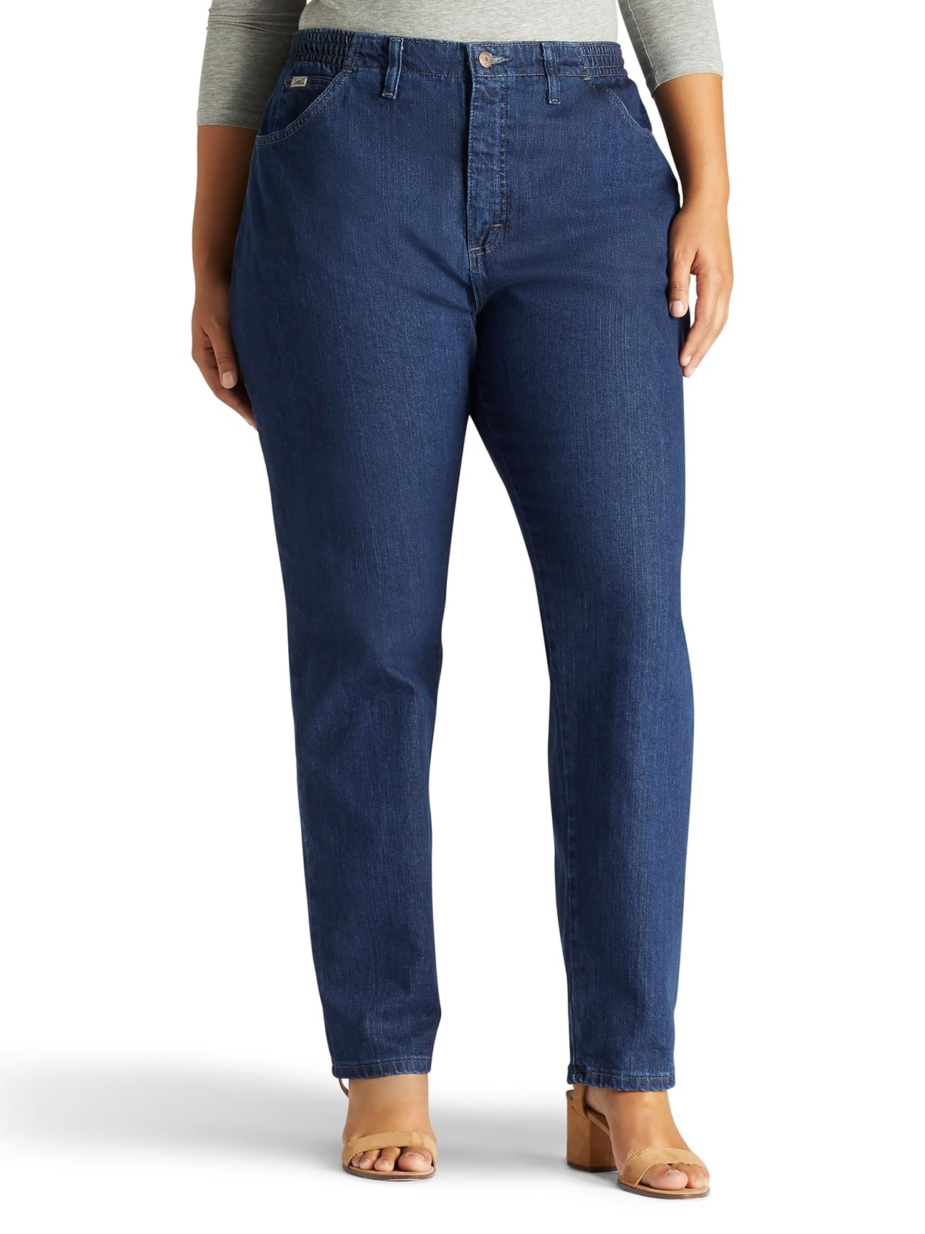 Plus Size Relaxed Fit Side Elastic Tapered Leg Jean, Dark Indigo, 24 Petite