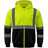 wantdo Hi Vis Reflective Hoodie Fleece Safety Sweatshirts for Men with Black Bottom