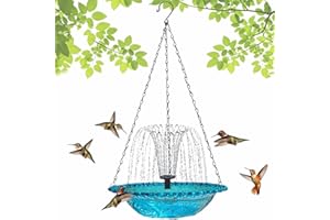 Solar Cascade Hanging Bird Bath Fountain, Outdoor Hanging Bird Bath with Solar Powered Water Pump&Glass Bowl, Weatherproof & 
