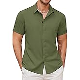 Cqser Linen Shirts for Men Casual Button Down Short Sleeve Shirts Lightweight Cotton Mens Linen Shirt Summer Beach Shirts