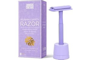 Jungle Culture Safety Razor & Stand with 10 Double Edge Blades • Single Blade Metal Razors for Women & Men for Body & Face • Eco Friendly & Reusable Shaver • Lilac