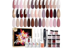 Modelones Dip Powder Nail Kit Starter, 20 Colors Skin Nude Brown Glitter, Acrylic Dipping Powder Liquid Set with Base/Top Coat Activator Brush Saver for Daily French Manicure DIY Gift 32 Pcs