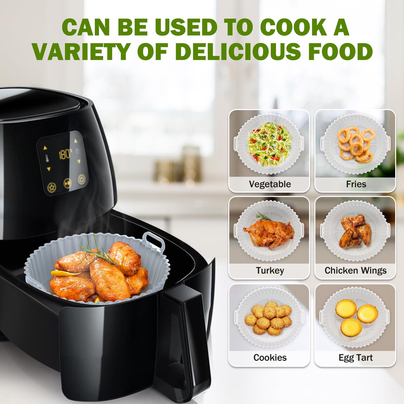 Air Fryer Silicone Liners 2 Pack, Altalsby 8 Inch Transparent Reusable Air Fryer Basket Liners for 3-5 QT Basket, Non-Stick Airfryer Silicone Pot Oven Liner for Ninja Air Fryer, Microwave Accessories