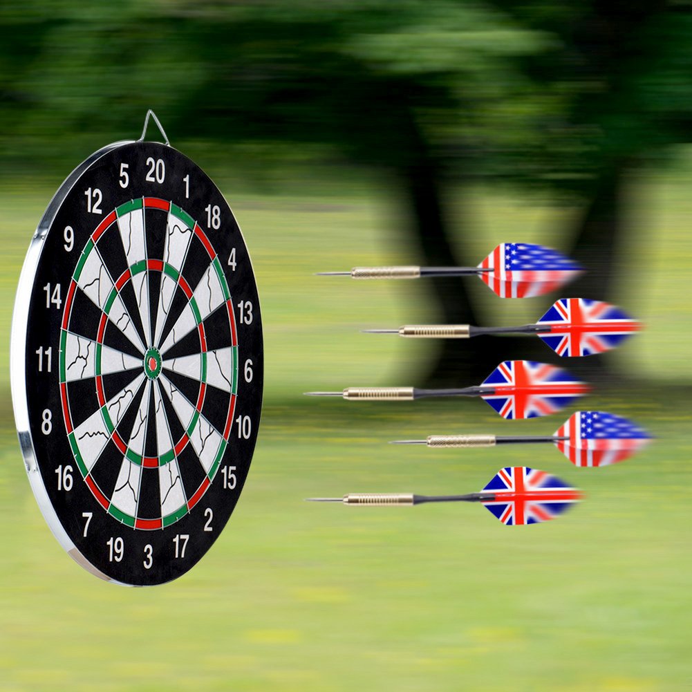 Wuudi Dart Board, Doublesided Flocking Dartboard with 6 Brass Darts(18