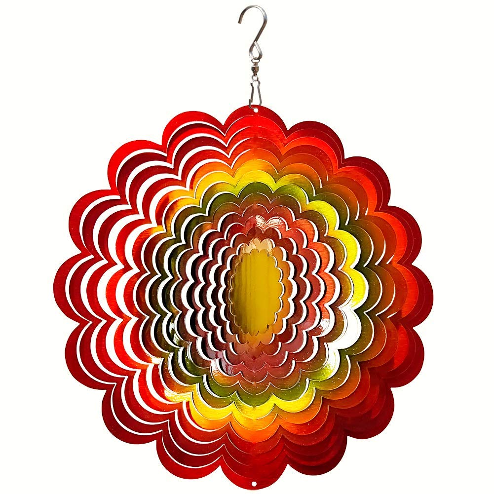 FONMY Wind Spinner Stainless Steel 3D Hanging Garden Decoration for Indoor Outdoor Rainbow Color Sunflower Wind Spinners-12inch