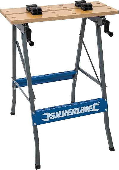 Silverline TB01 Portable Folding Workbench Brown 100kg Capacity Site Use