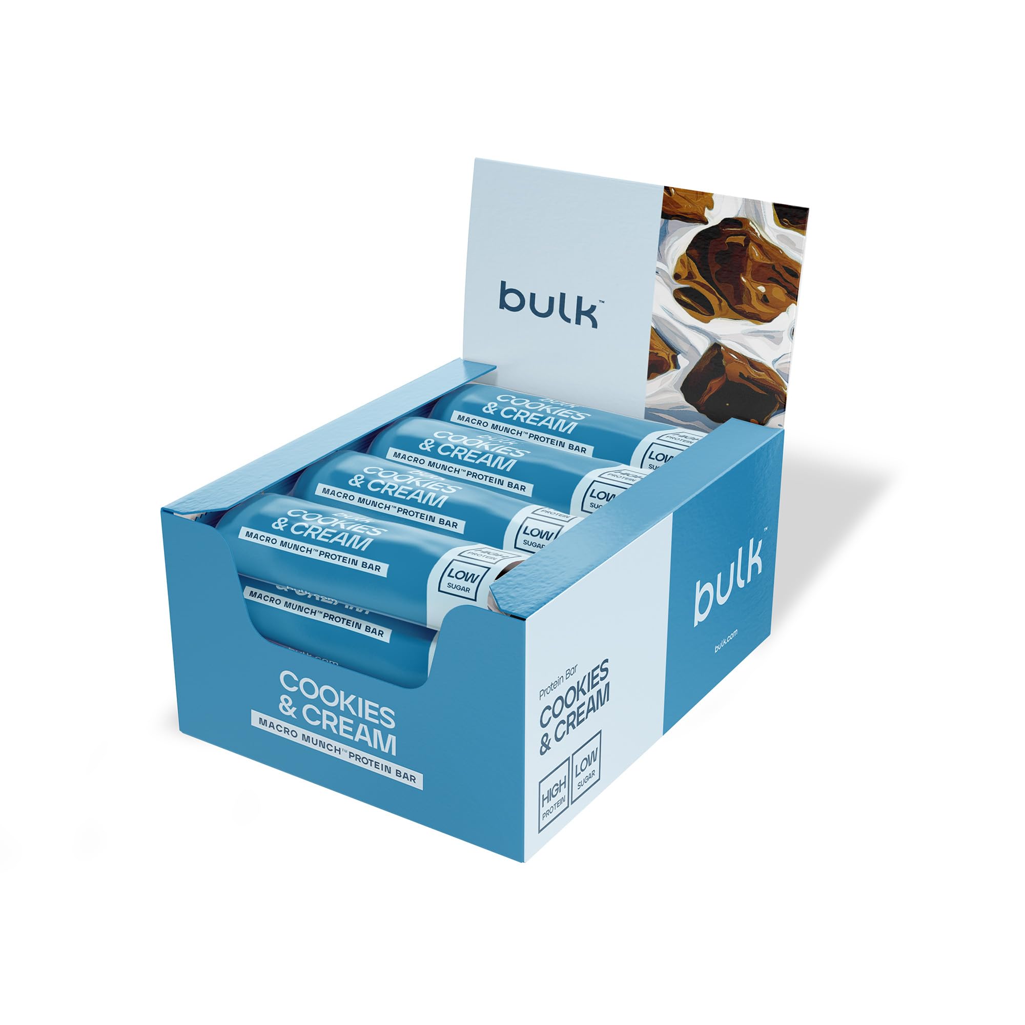 Bulk Macro Munch Protein Bar | Cookies & Cream | 12 x 62g | 20g High Protein | Low Sugar | 6.7g Fibre | Soft-Baked Triple Layer | Healthy Snack Bar for Gym | Fitness | On-the-Go | Vegetarian