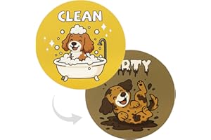 Funny Dog Clean Dirty Dishwasher Magnet Sign, Double-Sided Reversible Clean Dirty Flip Indicator Magnet for Kitchen Refrigera