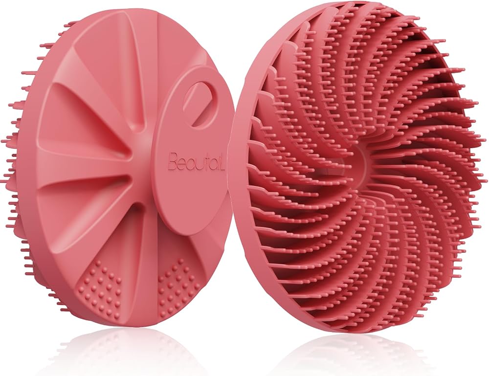 BEAUTAIL Silicone Body Scrubber Pink, Gentle Exfoliating Shower Brush with