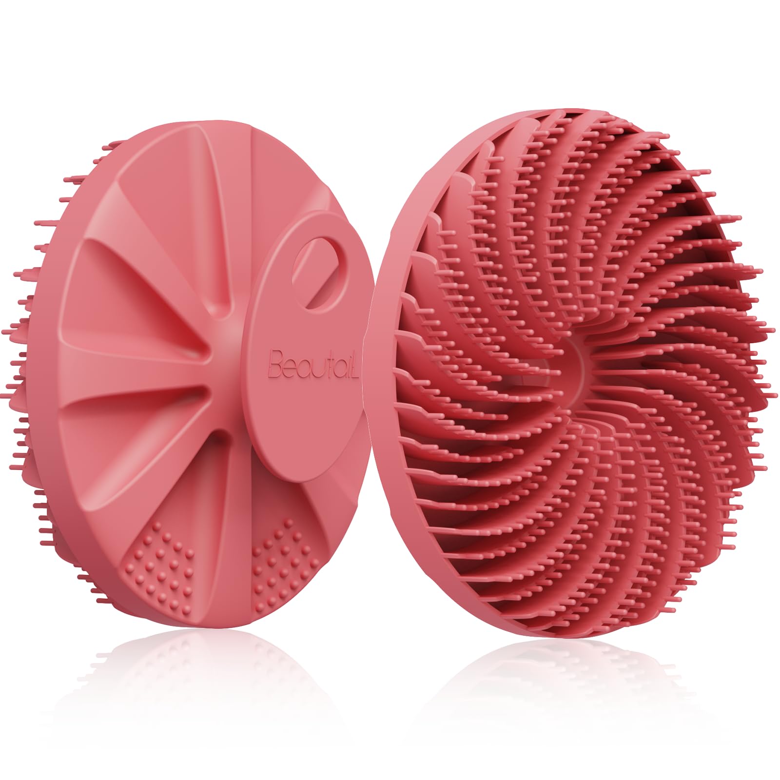 Silicone Body Scrubber, BEAUTAIL Gentle Exfoliating Shower Bath Scrubber for Men Women Sensitive Skin, Innovative Bristles Design Loofah for Lather Well, Ergonomic No-Slip Handle Brush (Pink)