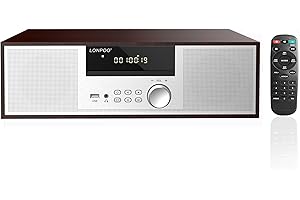 Bluetooth Home Stereo System,LONPOO Nostalgic Micro Component 40 Watts RMS CD Player & Bluetooth Wireless Streaming,FM Radio,