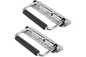 COLLBATH 2pcs Silver Chrome Folding Flight Case Handles Recessed Iron Pulls for Storage and Tool Cases