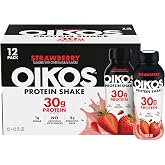Oikos 30g Protein Shake, Strawberry, Shelf Stable, High Protein Drinks, Ready to Drink, 5g Prebiotic Fiber, 12 fl oz Bottle, 12 Count​