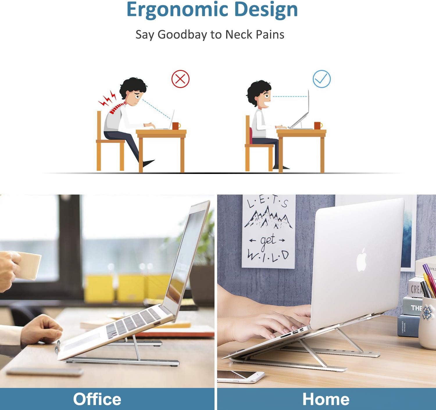 Laptop Stand, iVoler Laptop Holder Riser Computer Tablet Stand, 6 Angles Adjustable Aluminum Ergonomic Foldable Portable Desktop Holder Compatible with MacBook,iPad, HP, Dell, Lenovo 10-15.6” Silver