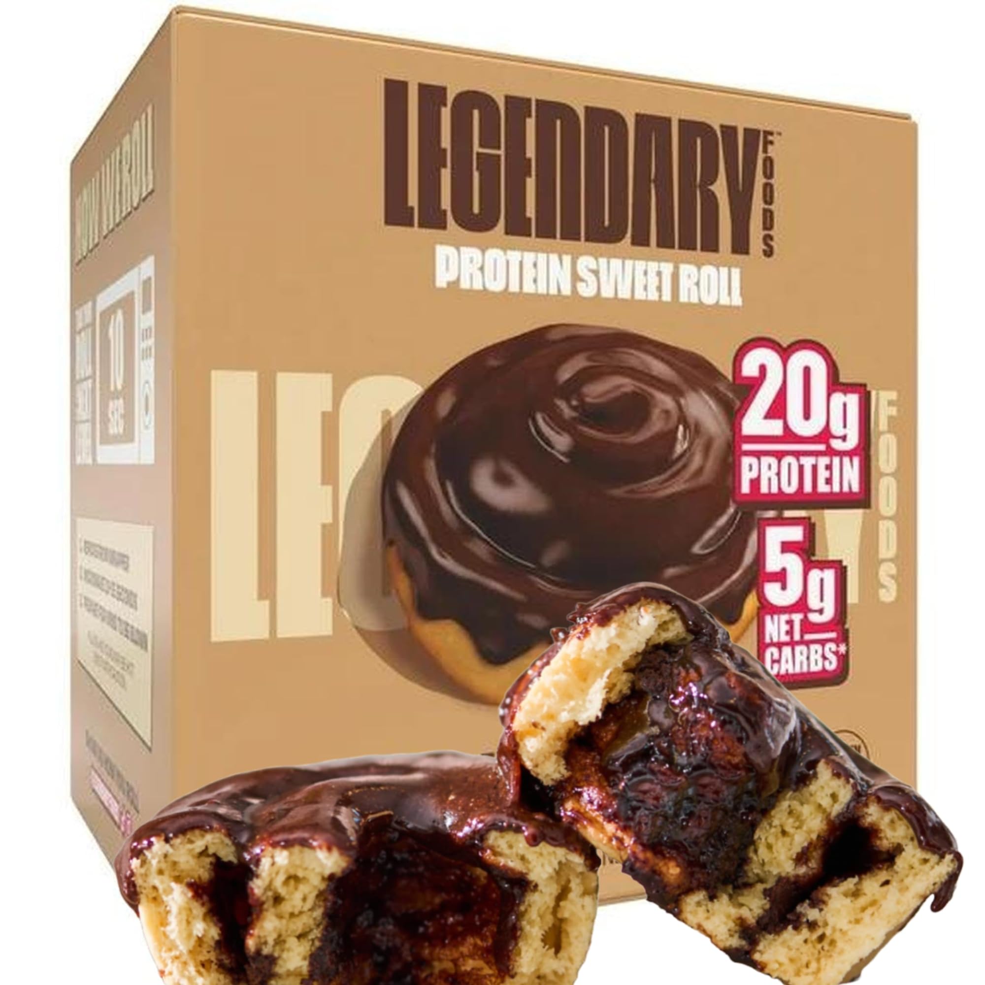 Photo 1 of Legendary Foods 20g Protein Chocolate Sweet Roll - Premium High Protien Bars, Low Carb Meal Replacement Snack, Low Glycemic Index, Gluten Free Snacks - Zero Sugar, Keto and Diabetic Friendly 4-Pack