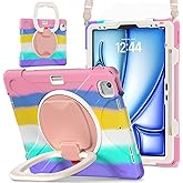 MEEgoodo Case for iPad Air 13 inch 2025 (M3) /2024 (M2) & iPad Pro 12.9 Case 6th/5th/4th/3rd Generation 2022 2021 2020 2018,Tablet Cover with Pencil Holder/Rotating Stand/Shoulder Strap,Colourful Pink | 2025 (M3), 2024 (M2), 2022 2021 2020 2018, Pencil Holder, Rotating Stand