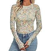 Dealmore Womens Mesh Sheer Lace Going Out Slim Fitted See Through Tops Spring Fashion Clothes 2026 Outfits