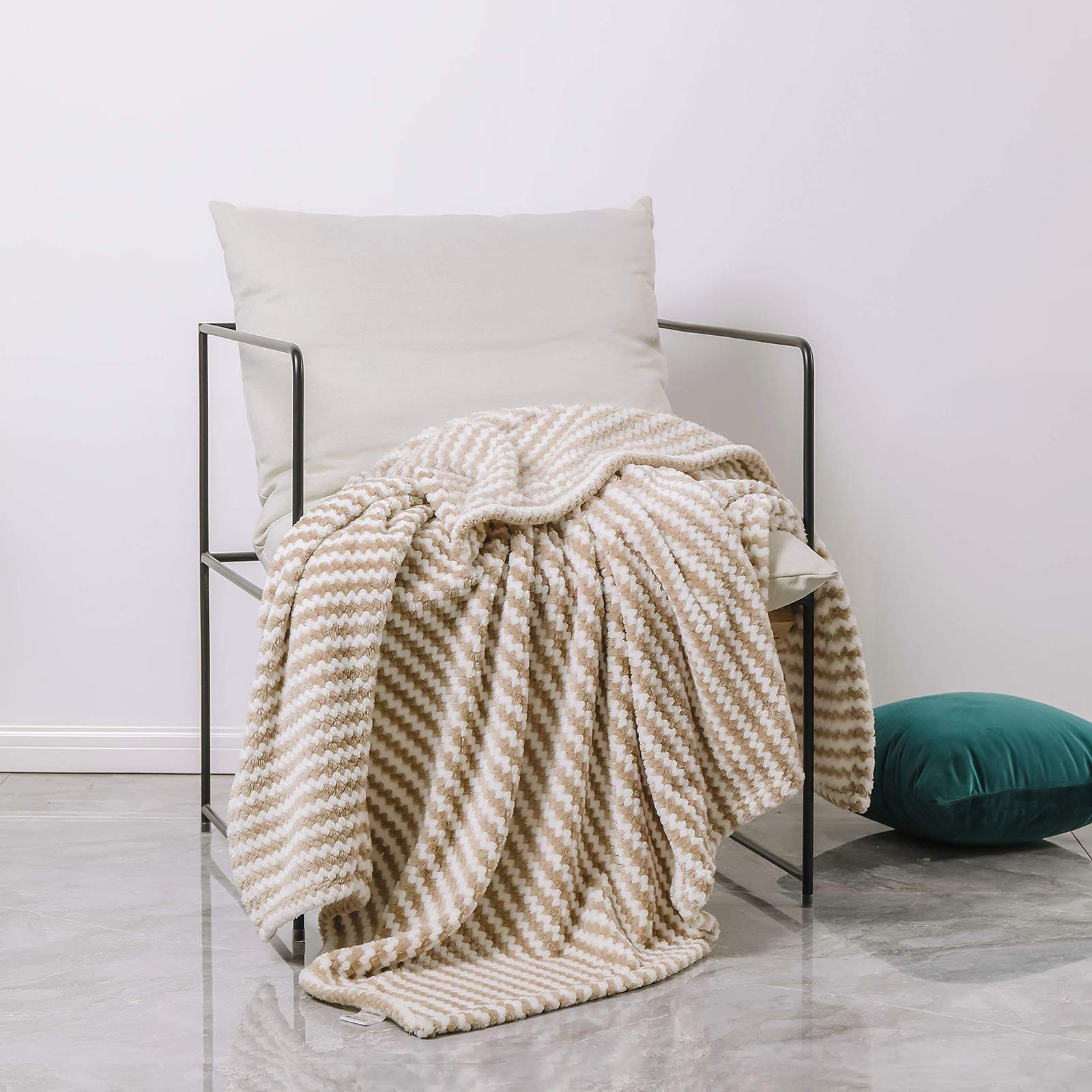 Photo 1 of Simple&Opulence Dot Velvet Throw Blanket, Lightweight Striped Blanket for Sofa/Bed/Couch Ultra Soft, Plush, Cozy and Winter Warm, Taupe and White, 50''x60''