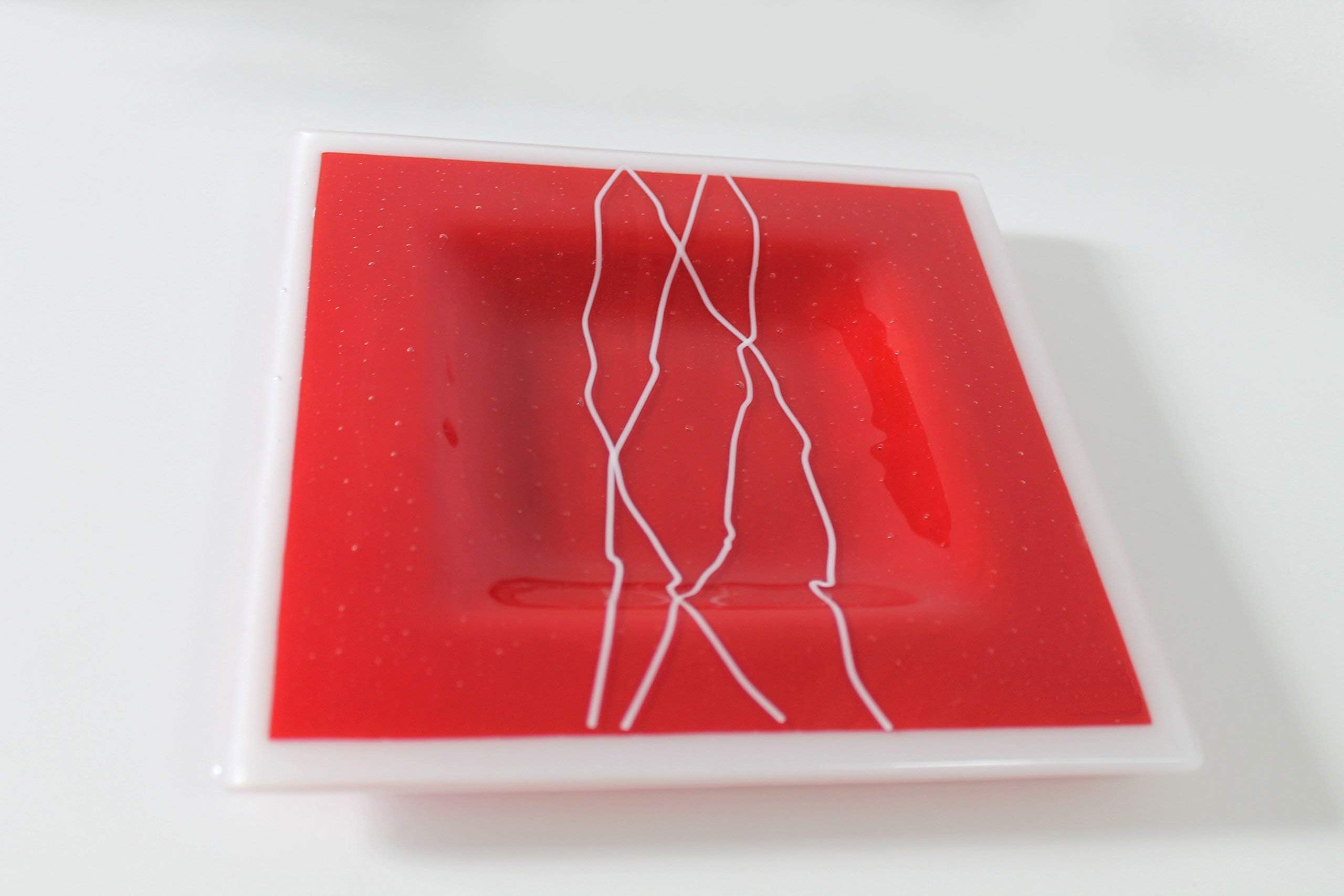 Red and White fused glass dish, platter, bowl, serving plate
