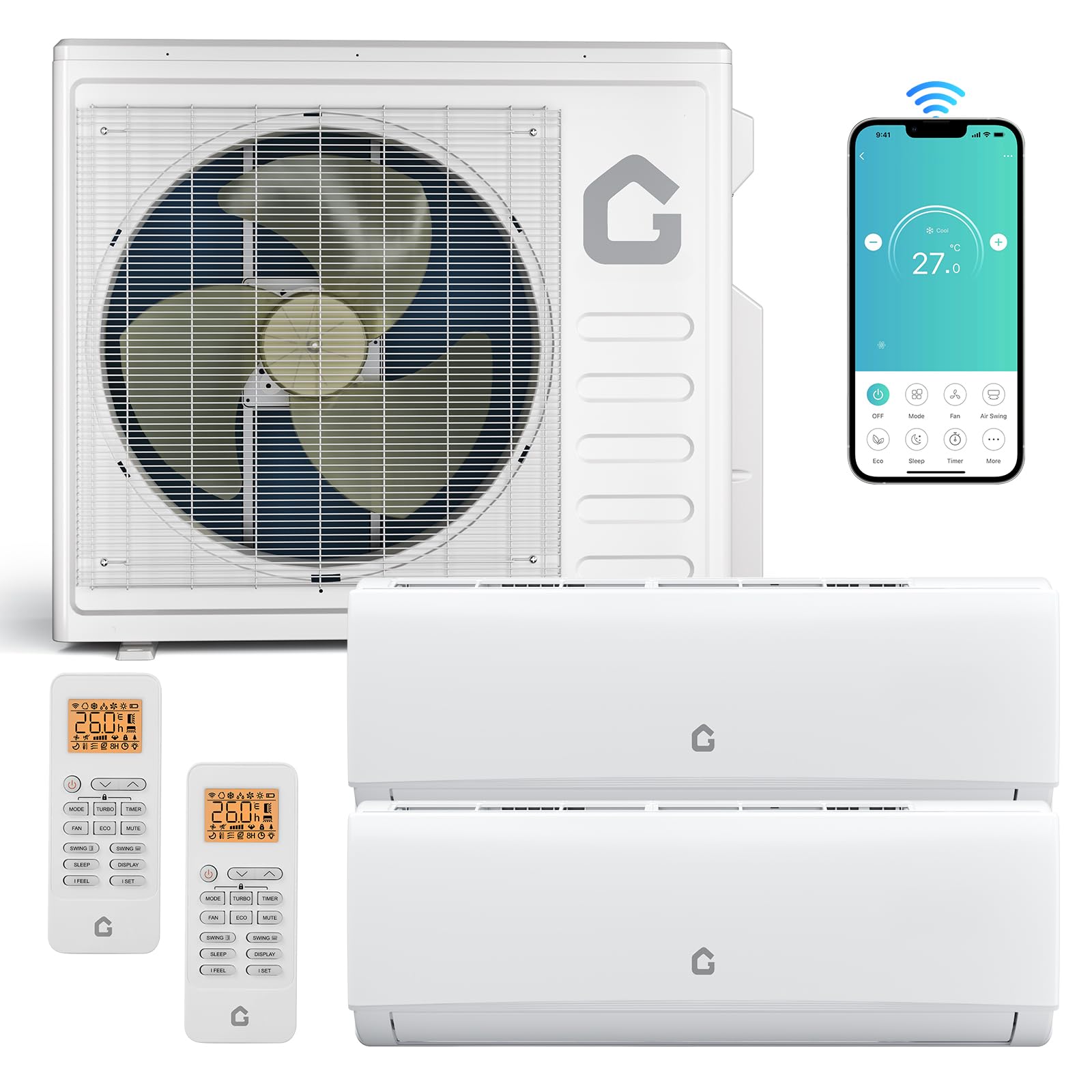 Photo 1 of ***SIMILAR ITEM***
20K BTU Dual Zone Mini Split AC with 9K+12K Indoor Units, Cools 800-1,000 Sq.ft, 20 SEER2, R454B Refrigerant, WiFi Smart Control, Dual-Zone Independent Temp (±1?), Heating System, 16Ft Pre-Charged Kit