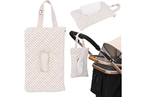 Quilted Baby Wipe Holder, Canvas Floral Quilted Pouch with Hanging Strap, Portable Diaper Wipe Holder for Travel Stroller-Polka Dots