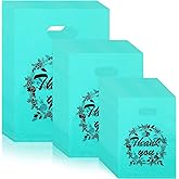 Leinuosen 200 Pcs 3 Size Thank You Merchandise Bags with Handles Small Business Shopping Sales Bulk Reusable Plastic Bags for Gift Boutique(Wreath)