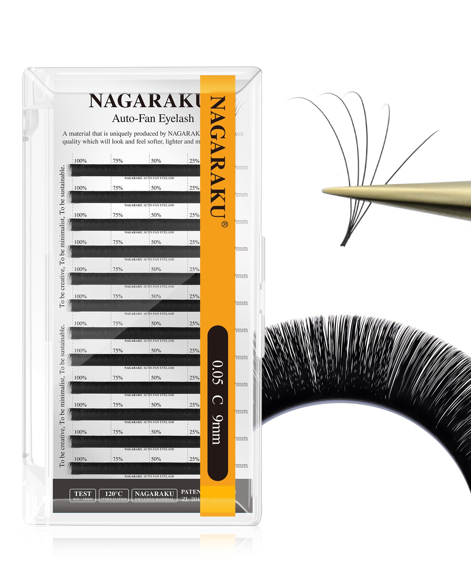 NAGARAKU Auto Fan Lash 2 Layers Volume Eyelash Extensions 0.05mm C Curl 9mm Length Lash Roots with Glue Anime/Mang Styles Easy Fan Eyelash