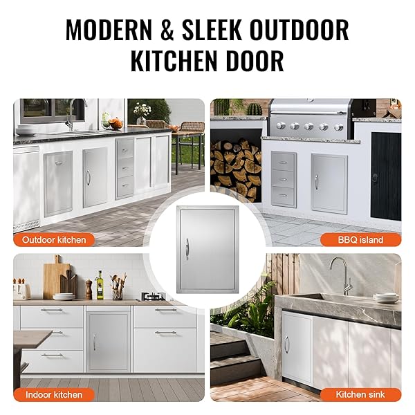 VEVOR BBQ ACCESS DOOR, 18W X 24H INCH SINGLE OUTDOOR KITCHEN, STAINLESS STEEL FLUSH MOUNT, WALL VERTICAL WITH HANDLE, FOR BBQ ISLAND, GRILLING STATION, OUTSIDE CABINET