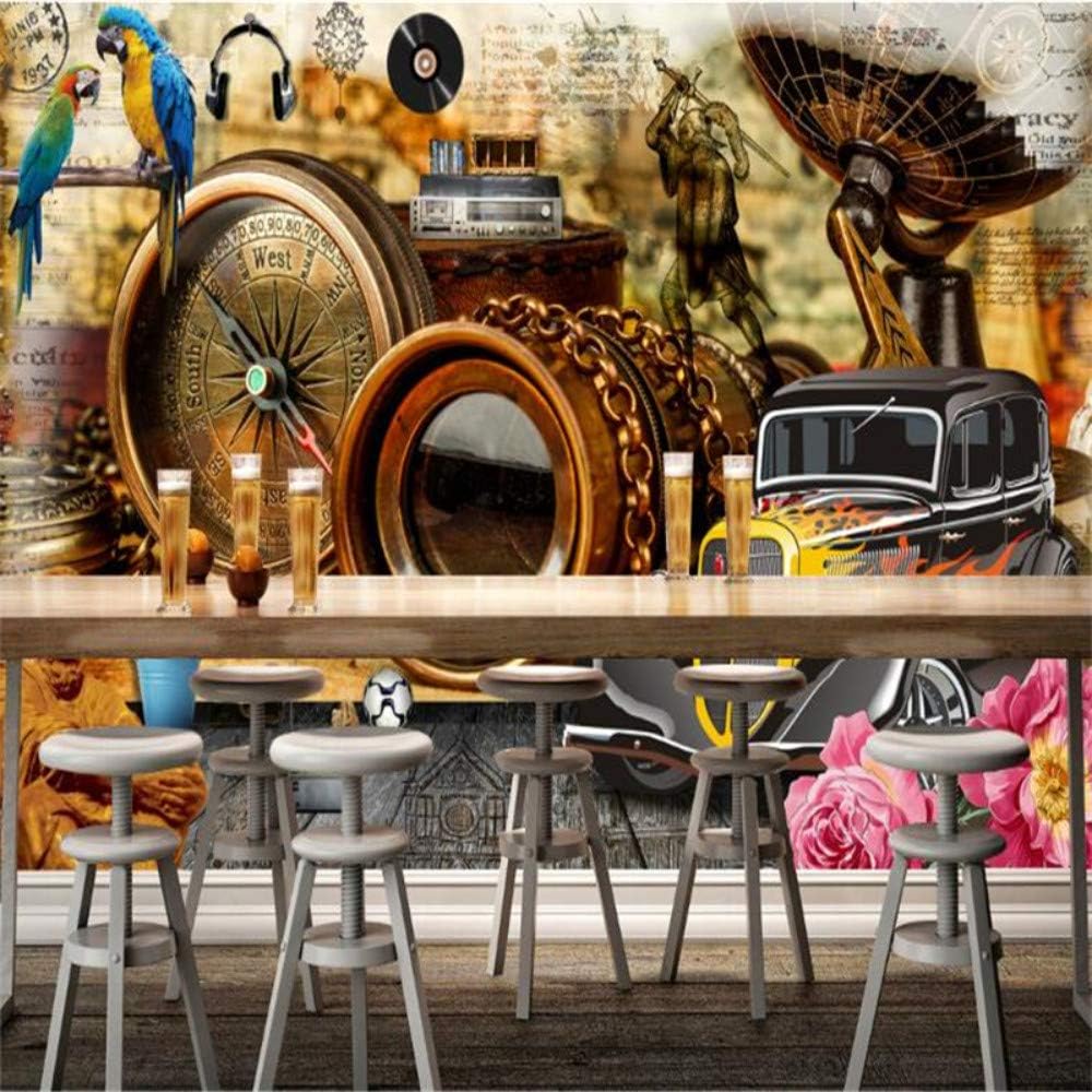 3D Wallpaper European Retro Vintage Compass Telescope Vintage car Wallpaper Background Wall 3D,150cmX105cm