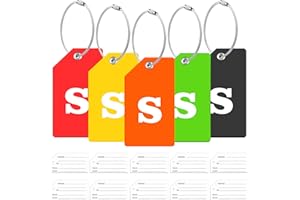ZFAMYZH 5Pack Initial Silicone Luggage Tag with 10 Name ID Cards Perfect to Quickly Spot Luggage Tags for Suitcases Partial Privacy Cover & Stainless Steel Loops for Secure Fastening (S)