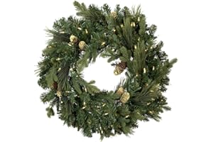 Vickerman 24" Emerald Mixed Fir Artificial Christmas Wreath - Dura-Lit® LED Warm White Mini Lights - Festive and Unique Wreath - Prelit Wreath for Door or Mantle