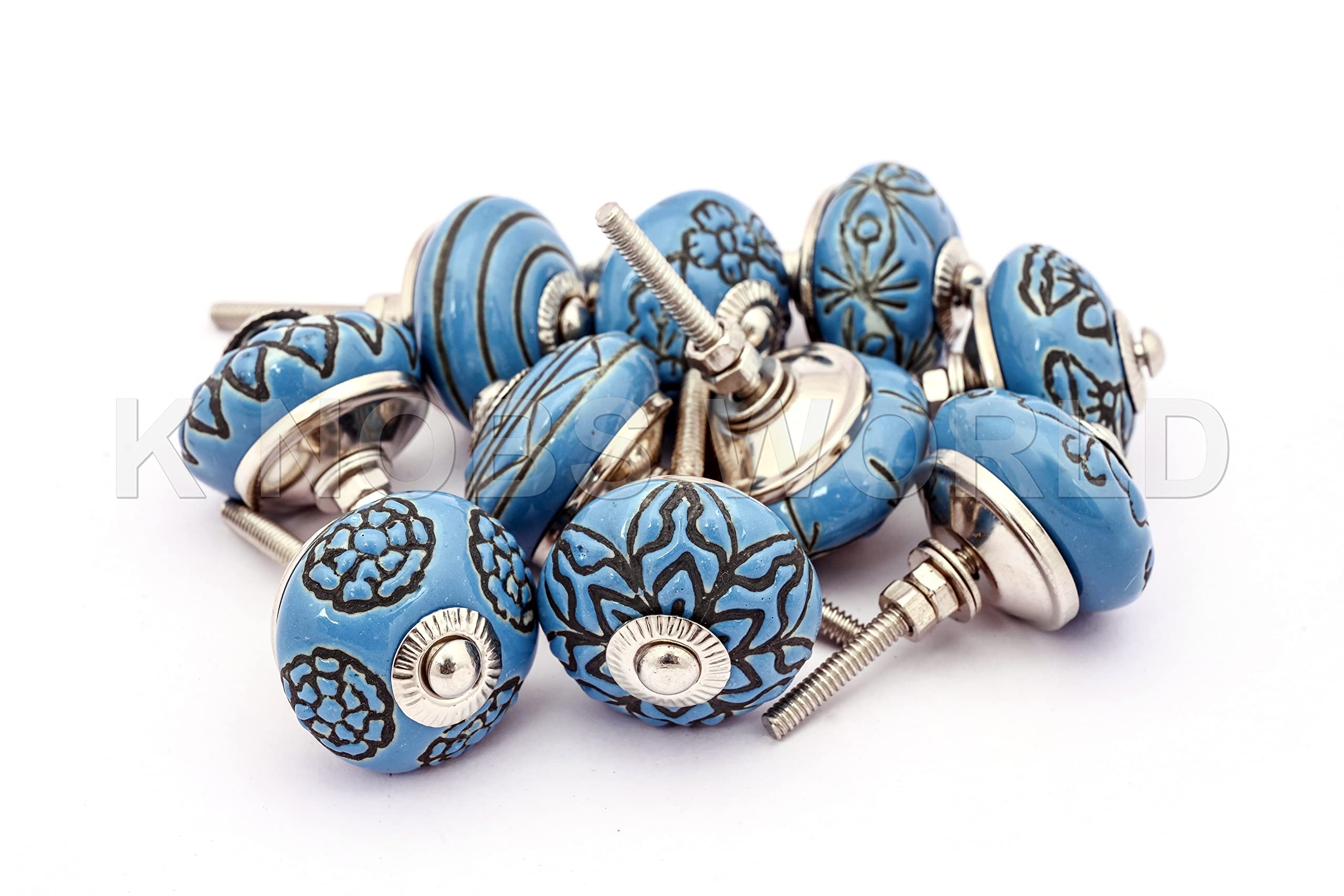 20 Mix Vintage Look Flower Assorted Ceramic Knobs Door Handle Cabinet Drawer Cupboard Pull (Blue)