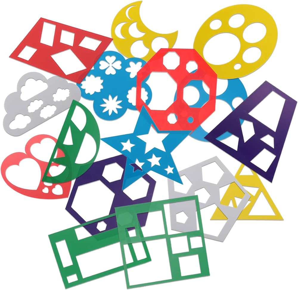 Abeillo 16 Pcs Geometric Stencils for Kids 15x15cm PET Reusable